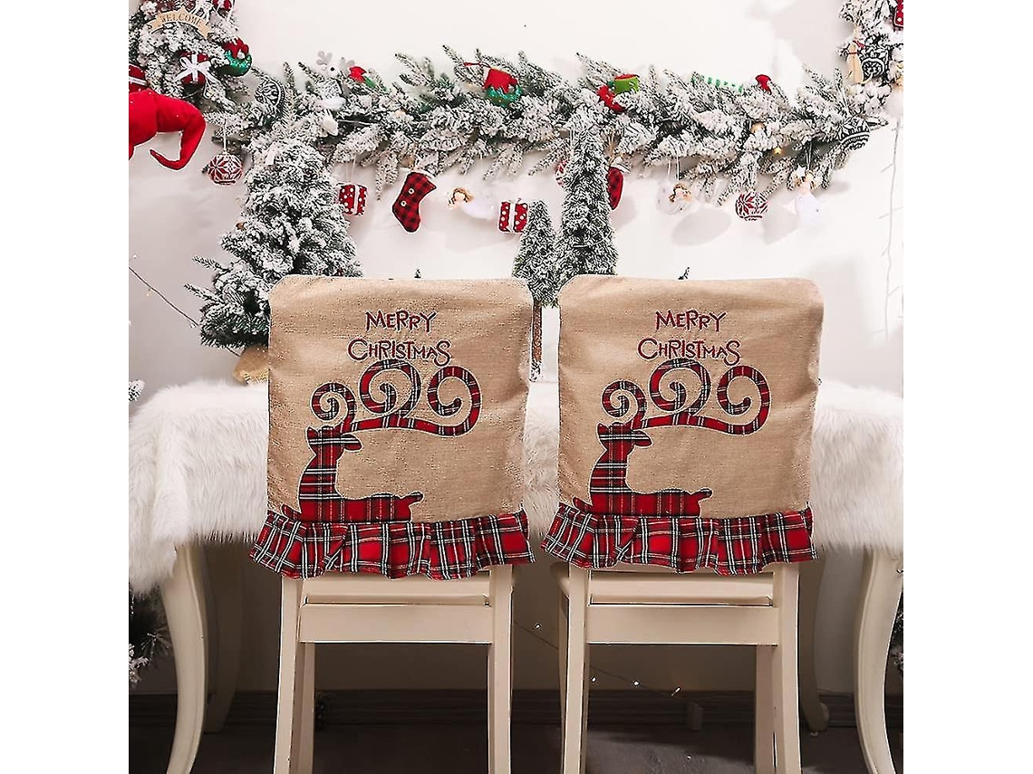 Peças De Capas Para Cadeiras De Jantar De Natal De 20 X 19 Polegadas Olysi Shop (um Cervo)