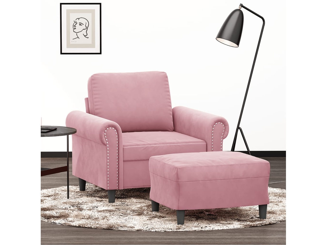 Vidaxl Poltrona Com Apoio De Pés 60 Cm Veludo Rosa