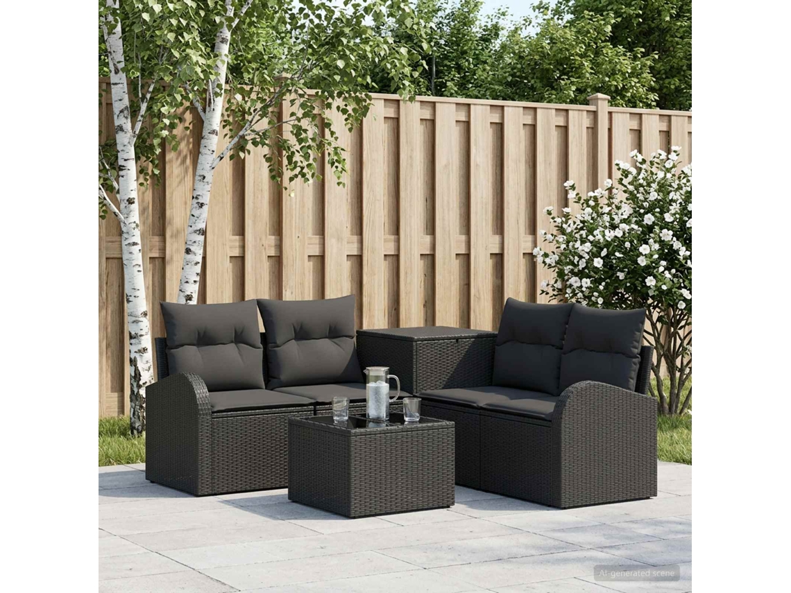 Vidaxl Conjunto De Sofás 6 Unid. Preto Rattan Poliéster E Aço