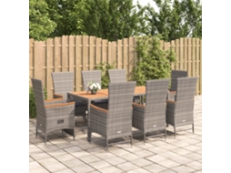 9 Pcs Conjunto De Jantar P/ Jardim C/ Almofadões Vime Pe Cinza Dkd Home Decor