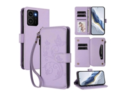 Capa De Celular De Couro Com Zíper E Várias Carteiras Com Estampa De Borboleta E Flor