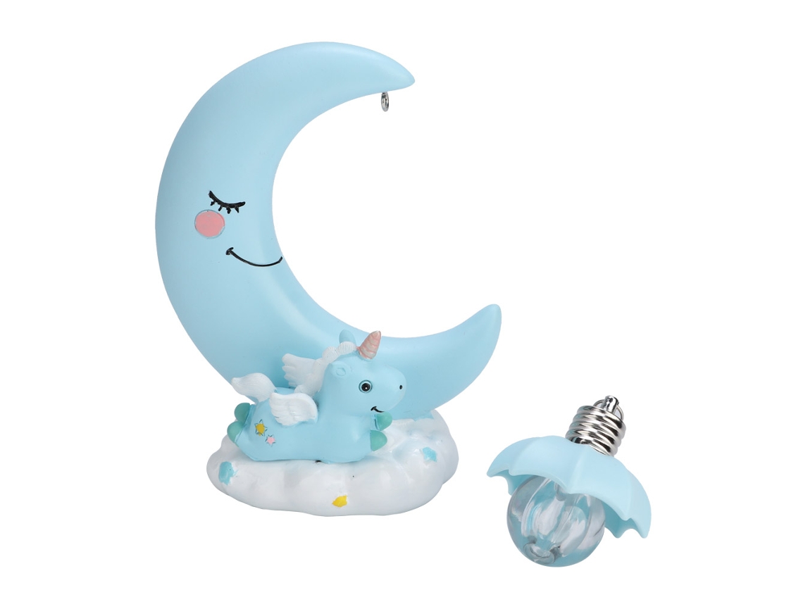Lâmpada Noturna Unicornio Lua Resina Branco Frio Azul 4.5v