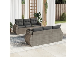 Vidaxl 7 Pcs Conjunto Sofás P/ Jardim C/ Almofadões Vime Pe Cinzento