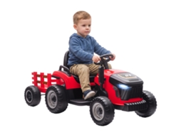 Trator Elétrico para Crianças com 12v Reboque Removível Velocidade 3 a 5 Km/h 139x58x55 Cm Vermelho VOLTEDGE