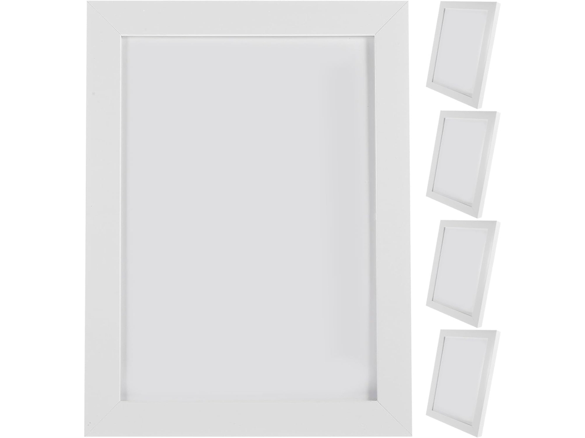 Conjunto 5 Porta Retratos Brancos Pvc Design Elegante Decoração Parede Ideal Escritório Mesa Casa GOKOCO