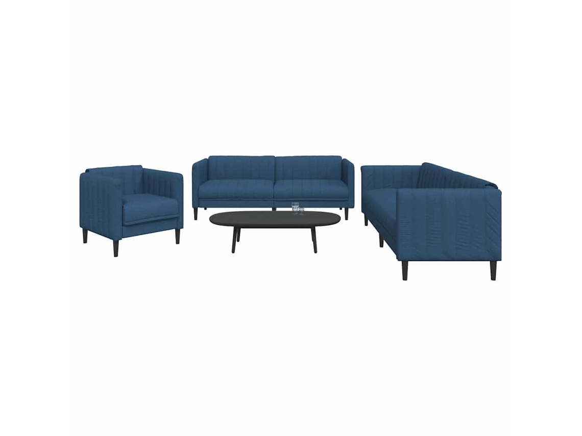 Vidaxl 3 Pcs Conjunto De Sofás Tecido Azul