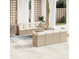 Conjunto de 9 Sofás para Jardim com Almofadas Vime Pe Bege Dkd Home Decor