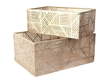 2 cestos de armazenamento de metal com aberturas Art Déco - Ouro