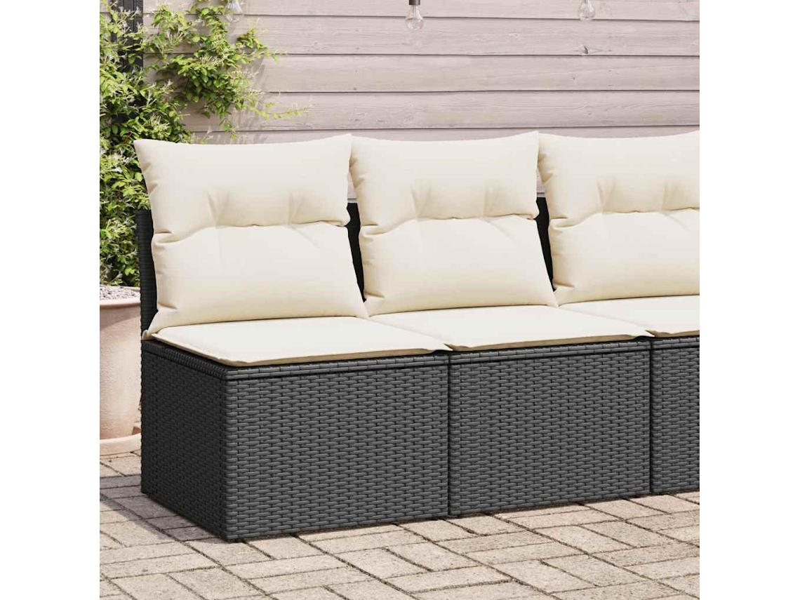 Vidaxl 2 Pcs Conjunto Sofás Jardim C/ Almofadões Vime Pe/acácia Preto