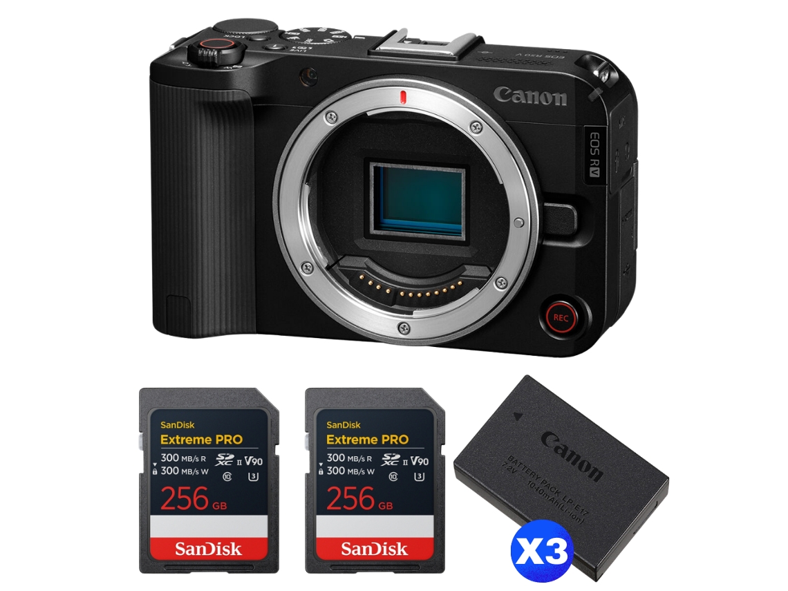 Eos R50 V + 2 Sandisk 256gb Extreme Pro Uhs ii Sdxc + 3 Canon Lp e17 + Ebook “20 Dicas para Fotos Que Impressionam” CANON