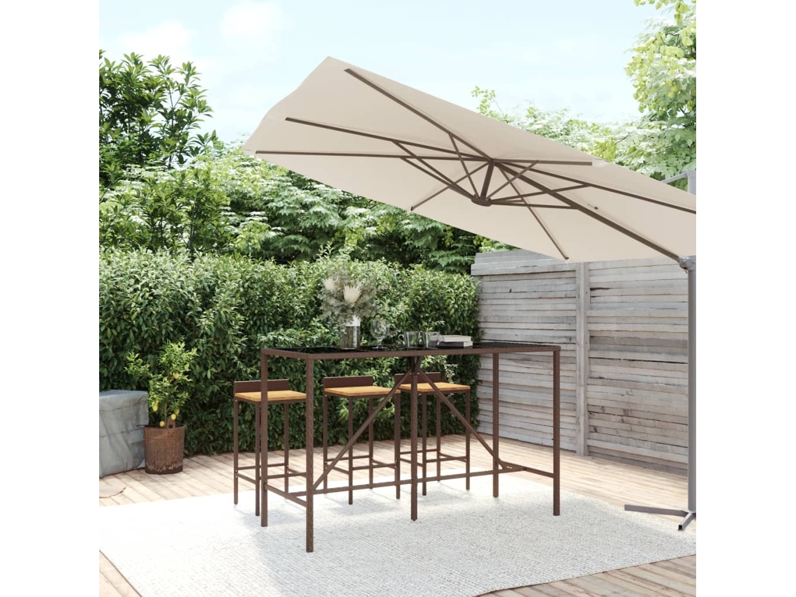 Vidaxl Mesa De Bar Com Tampo De Vidro 180x70x110 Cm Vime Pe Castanho