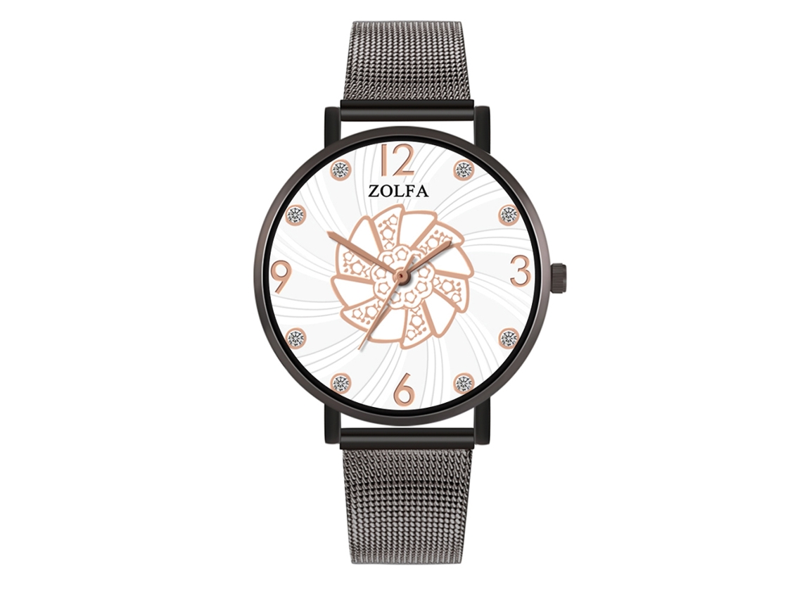 Reloj De Cuarzo Unisex Con Correa De Malla Y Diamantes Casual Zhoulianfa Plata Negro
