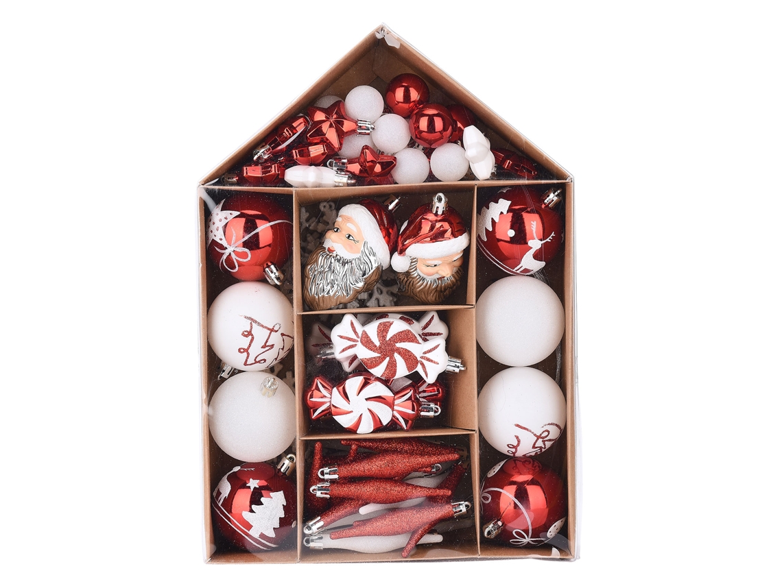 Enfeites para Árvore de Natal, Conjunto de 70 Bolas Vermelhas e Brancas LAXISCREED