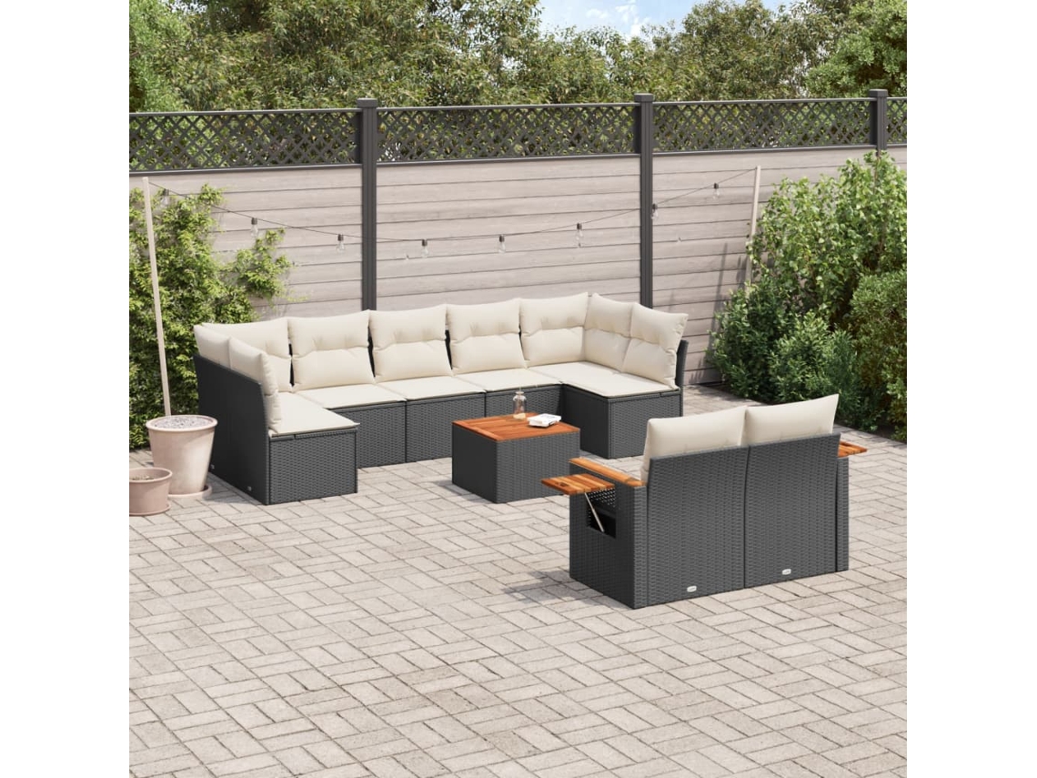 Vidaxl 10 Pcs Conjunto Sofás De Jardim C/ Almofadões Vime Pe Preto