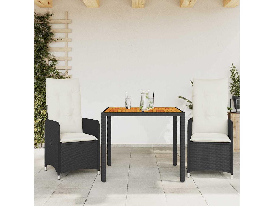 Vidaxl 3 Pcs Conjunto Bistrô De Jardim C/ Almofadões Vime Pe Preto