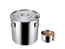 Destilador de Álcool Aço Inoxidável 30 L com Bobina Cobre Kit Fermentação e Refino Cerveja Caseira Termômetro para Vinho Whisky Conhaque Prata Φ 350