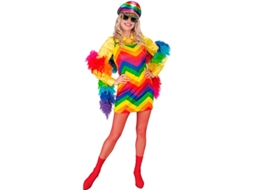 Fantasia ou Vestido de Festa Fashion com listras multicoloridas para mulher