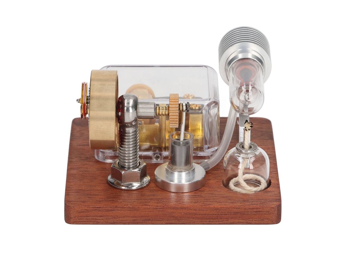 Motor de Stirling Simples Base Madeira Gerador Educativo