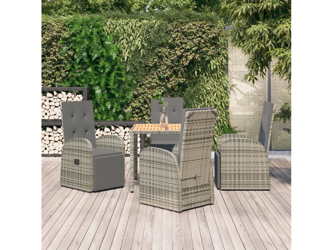 Vidaxl 5 Pcs Conjunto De Jantar P/ Jardim C/ Almofadões Vime Pe Cinza