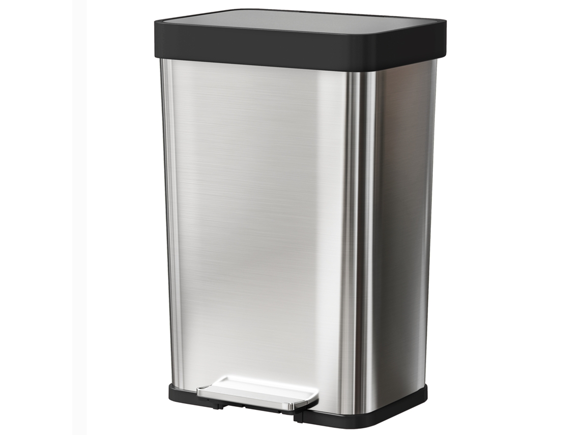 Lixeira 60, Em Aço, Com Inox, Prateada E Pedal De Pé