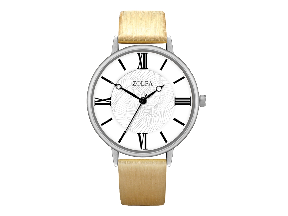 Relógio Feminino de Moda Pulseira de Couro Pu Dial Redondo Quartzo Stylish (ouro)