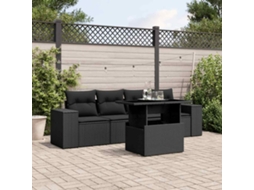 Vidaxl 5 Pcs Conjunto Sofás De Jardim Com Almofadões Vime Pe Preto