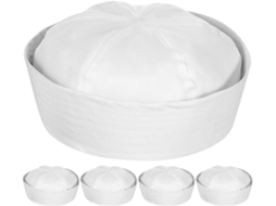 Conjunto De 5 Peças De Chapéu De Capitão Marinheiro Adulto Em Poliéster Branco, Confortável E Estável, Com Formato Adequado.