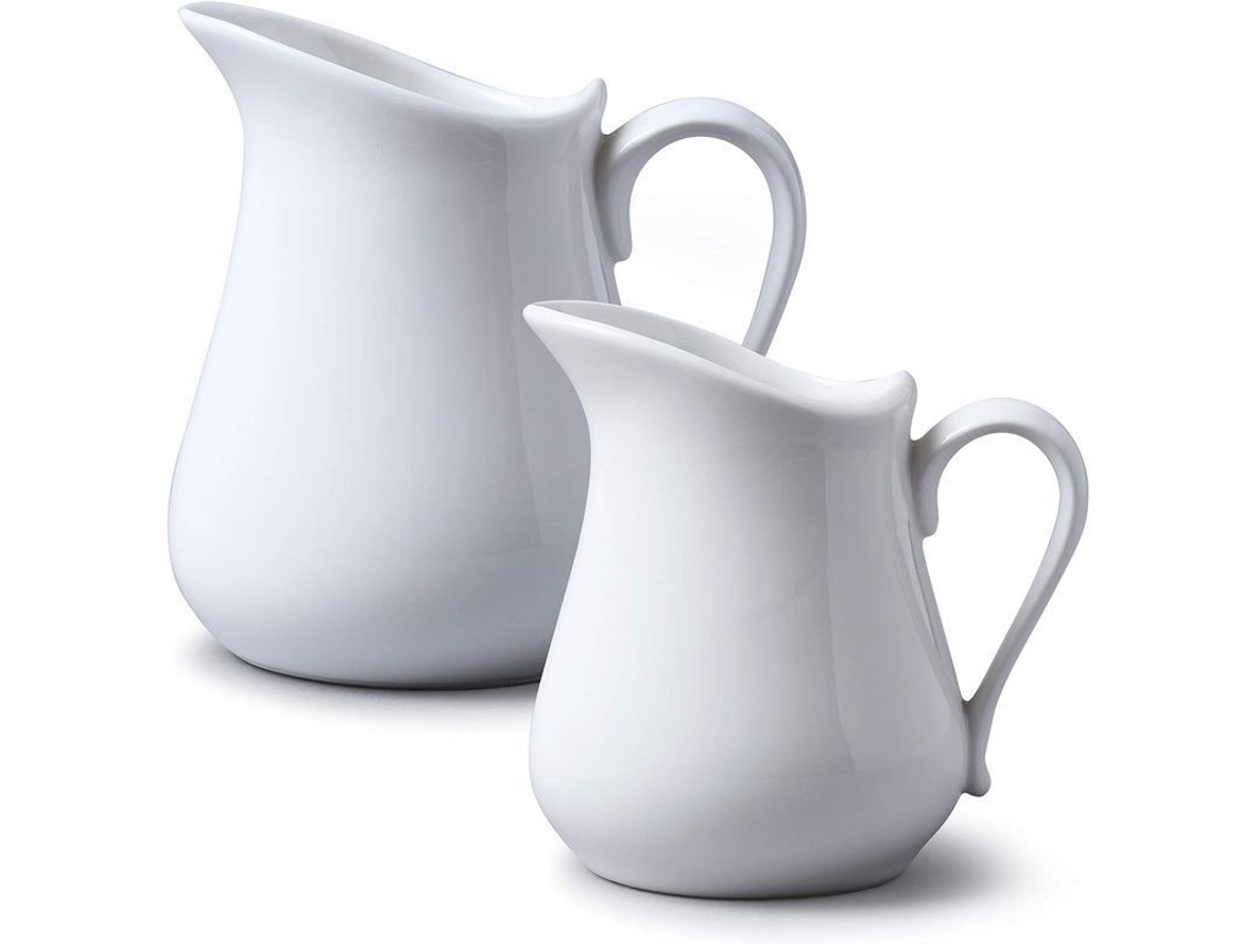2026-set De 2 Jarrones De Porcelana Tradicional (450 Ml Y 250 Ml) Blanco, Resistente Y Apto Para Lavavajillas