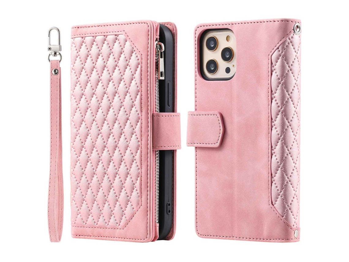 Capa Pega Para Iphone 12 Pele Sintética Rosa