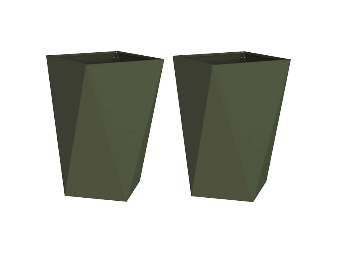 Conjunto 2 Caixa De Vaso Vidaxl Verde-azeitona Aço (50 X 50 X 75 Cm)