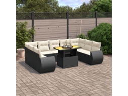 Vidaxl 10 Pcs Conjunto Sofás De Jardim C/ Almofadões Vime Pe Preto