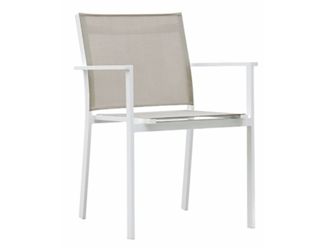Cadeira Modelo Conceito com Braços Alumínio Branco e Taupe Textilene