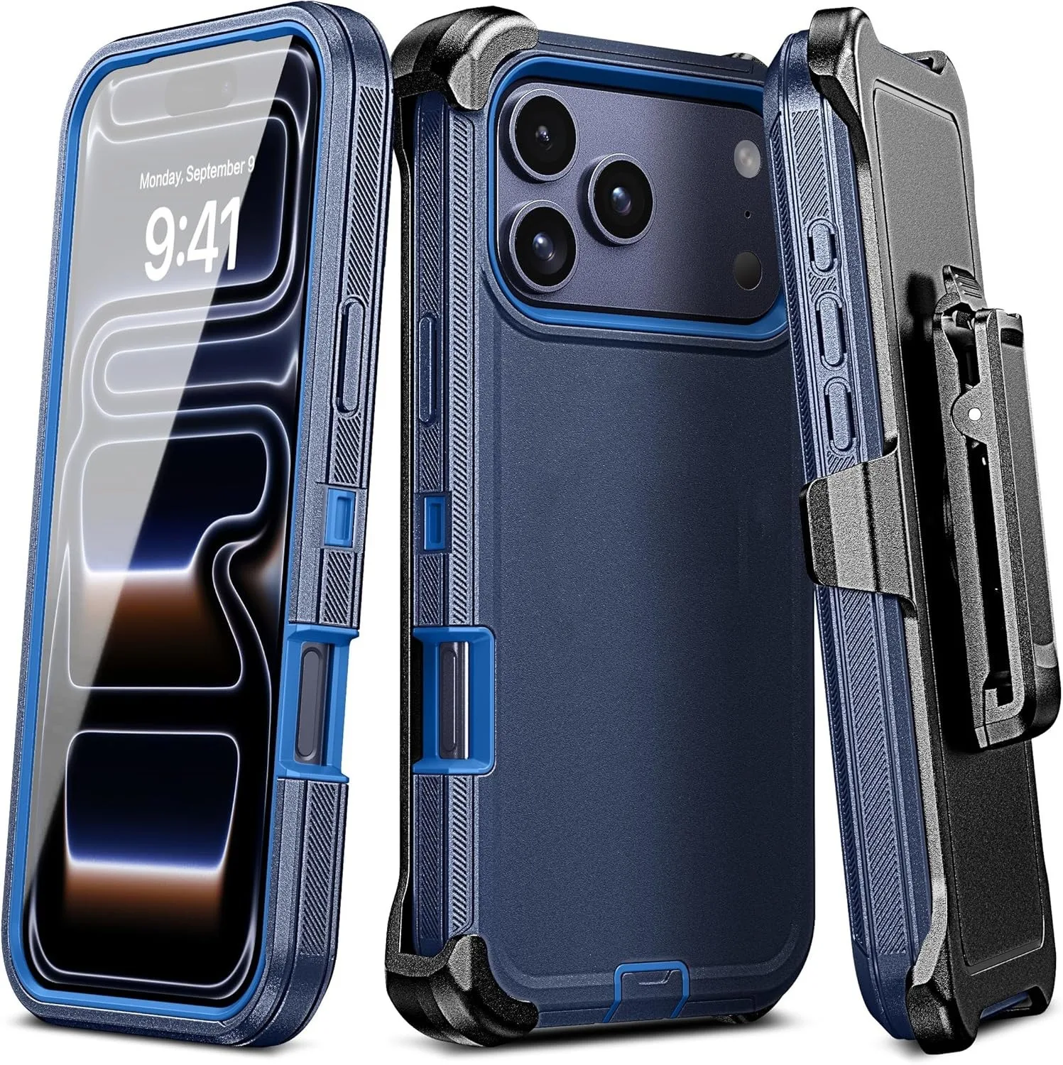 (azul, Iphone 13) Capa De Celular 3 Em 1 Resistente Com Clipe À Prova De Choque