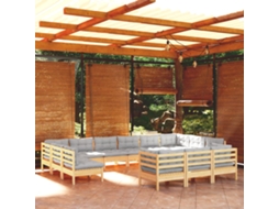 Conjunto Lounge Jardim 13 Peças C/ Almofadões Cinza Pinho Dkd Home Decor