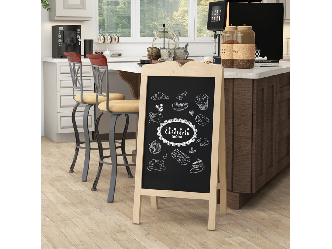 Mini Cavalete de Madeira Vinsetto, Quadro Negro Magnético Dobrável 51x42x101 Cm Inclui 8 Gizes Líquidos e 6 Placas de Palavras Dupla Face