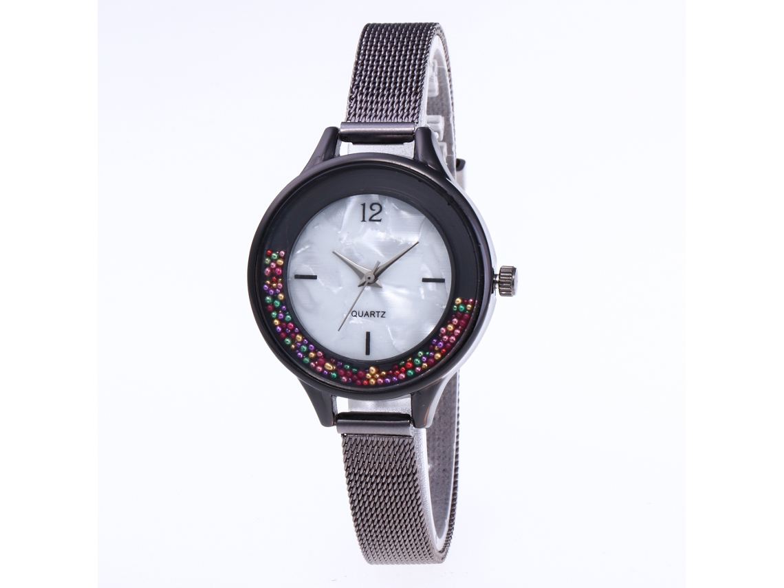Relógio de Pulso Feminino de Quartzo com Pulseira de Malha Fina e Design Elegante (preto)