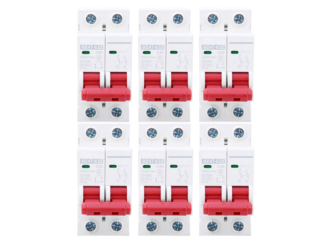6 Peças Interruptor de Circuito Mcb Dz47 63z Dc500v 2p 40a Protetor de Sobrecarga para Fotovoltaica S/MARCA