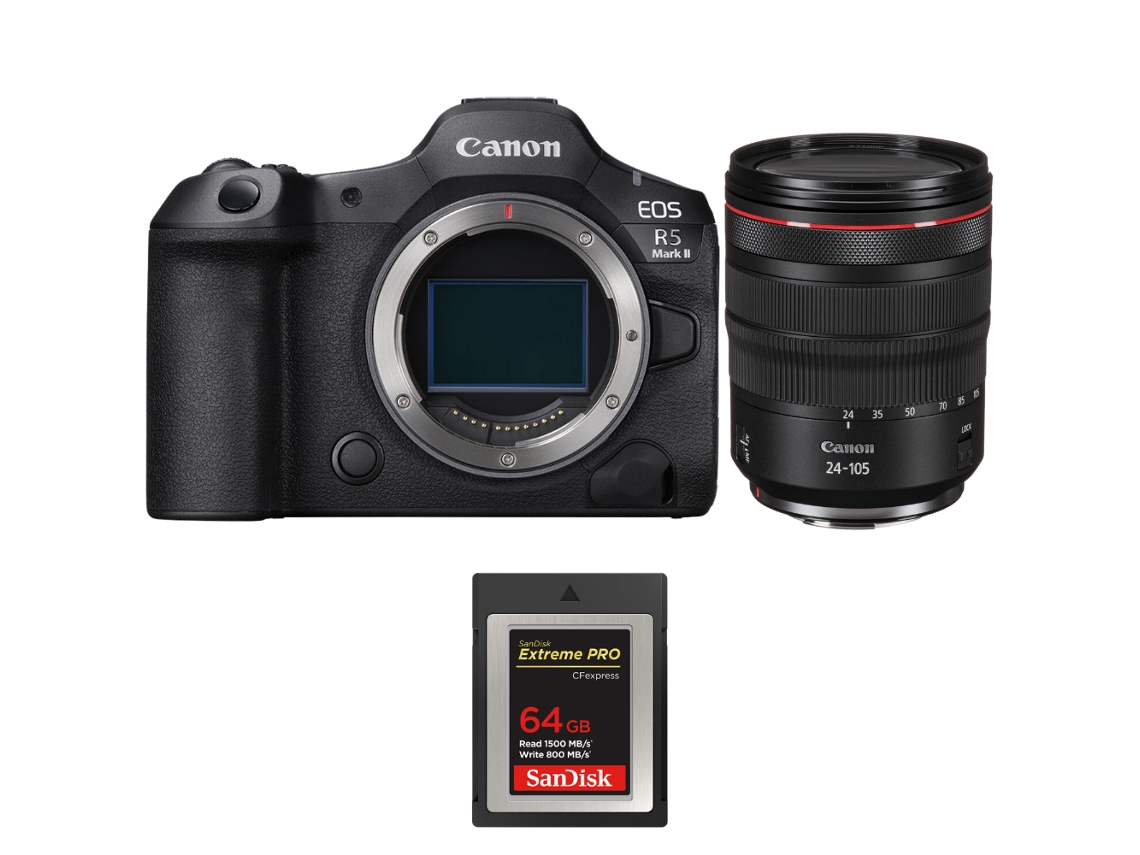 Eos R5 Mark Ii + Rf 24 105mm F/4 L Is Usm + 1 Sandisk 64gb Extreme Pro Cfexpress Type B + Ebook “20 Dicas para Fotos Que Impressionam” CANON
