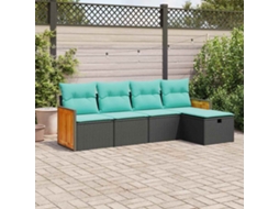 Vidaxl 5 Pcs Conjunto Sofás De Jardim Com Almofadões Vime Pe Preto