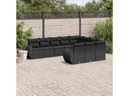 Vidaxl 10 Pcs Conjunto Sofás De Jardim C/ Almofadões Vime Pe Preto