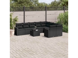 Vidaxl 10 Pcs Conjunto Sofás De Jardim C/ Almofadões Vime Pe Preto