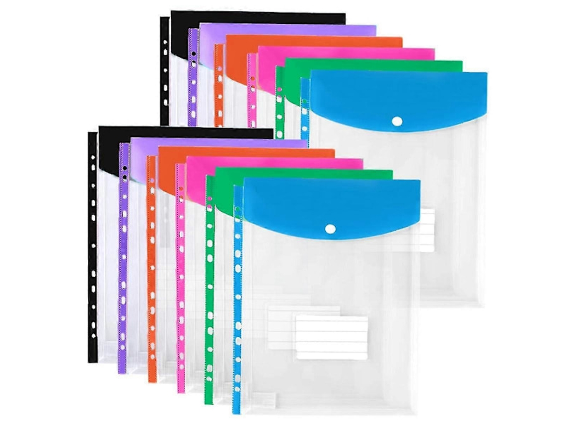 Pacote Com 12 Envelopes Plásticos, Bolsos Para Fichário De 3/4/ 11 Argolas, Organizador De Documentos Expansível Com Botão De Pressão E Etiqueta(lgl)