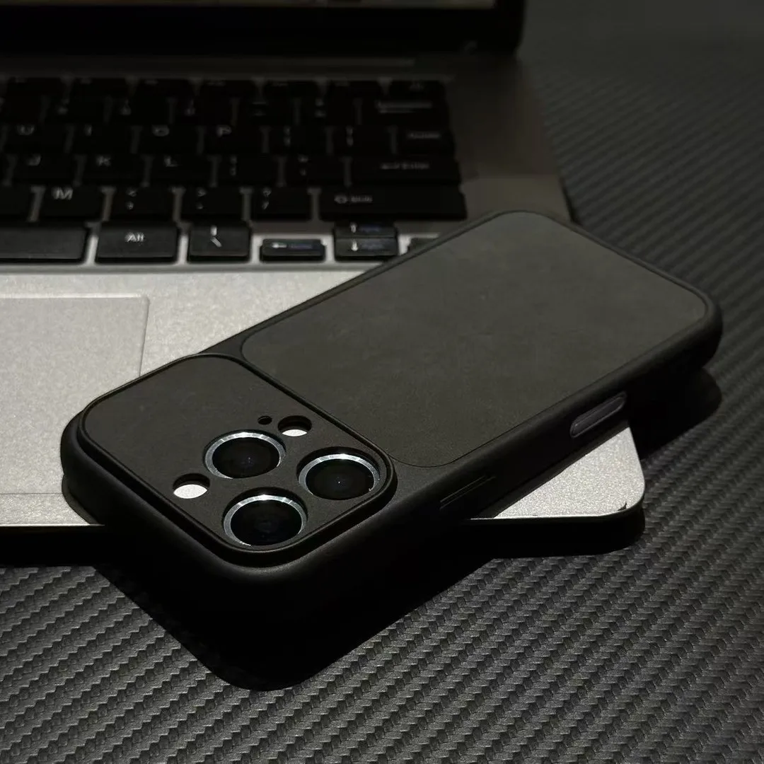 Capa Para Celular Em Couro Camurça Fosco (preta) Para Iphone 15 Pro Max