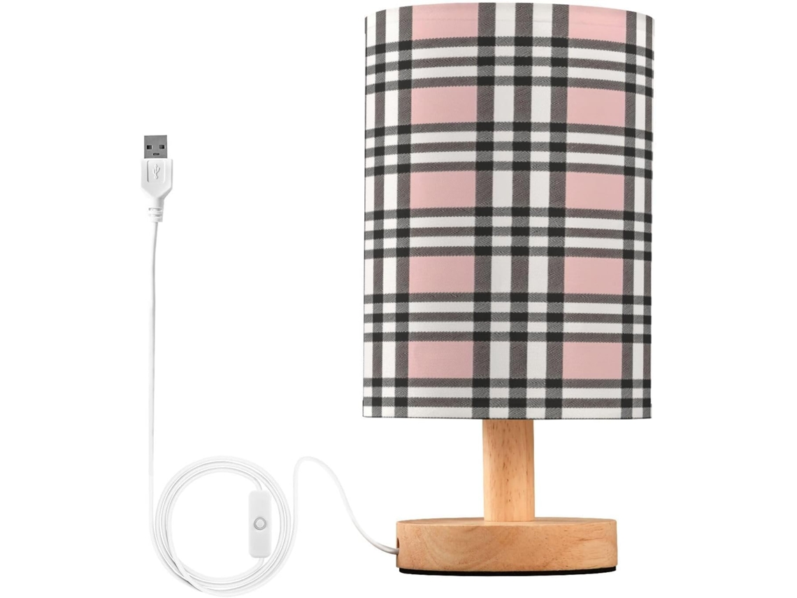 Abajur De Cabeceira Xadrez Tartan Para Quarto, Abajur De Cabeceira Led, Luminária De Leitura Com Portas Usb E Cúpula