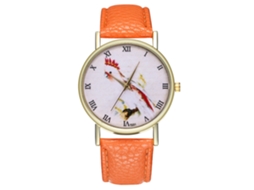 Relógio Analógico de Pulso Masculino Casual Estiloso com Pulseira Pu Laranja