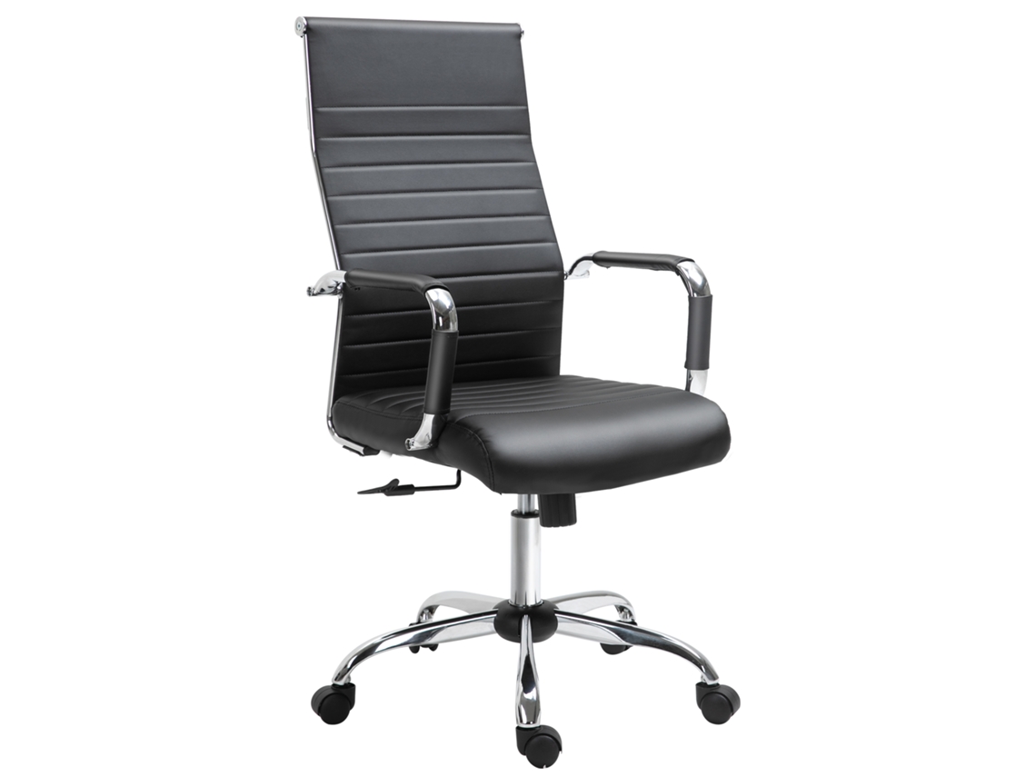 Cadeira De Escritório Ergonômica Giratoria 360° Inclinável Com Altura Ajustável Rodas Apoio De Braços 54x62x104-114 Cm Preto