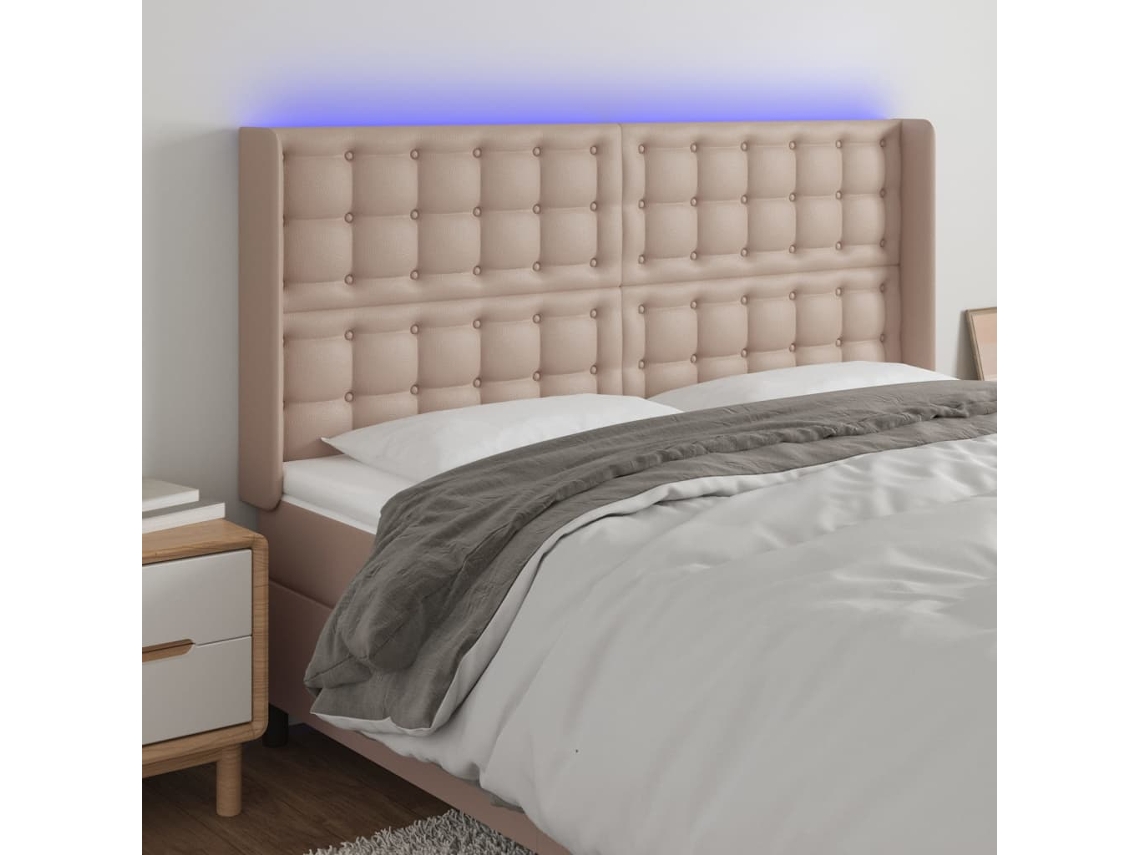 Vidaxl Cabeceira Cama C/ Led Couro Artif. 163x16x118/128 Cm Cappuccino