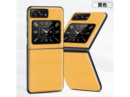 Capa De Celular Em Couro Anti-impressão Digitalfibra De Carbono Amarela - Conjunto De Três Peças Para Moto Razr 50 Ultra/razr 2024