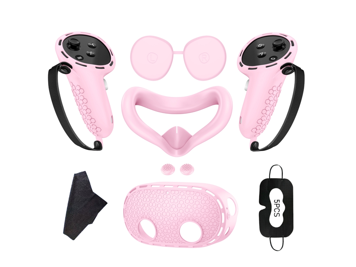 Capa CHRUI de Silicone 7 em 1 compatível com Quest 3 com grip para comandos (rosa)