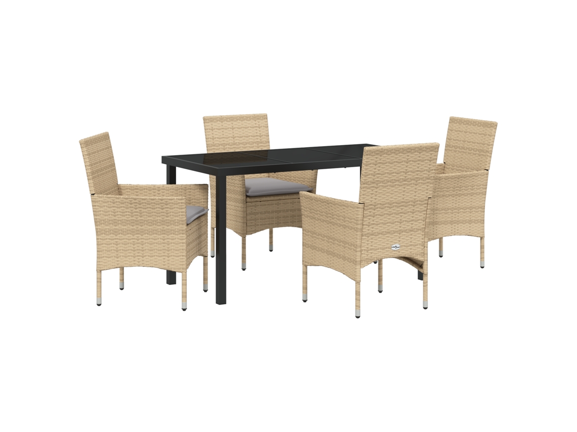 Conjunto 5 De Jantar Para Jardim Com Almofadas Vidaxl Bege Rattan Poliéster